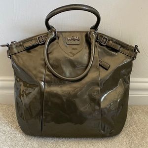 Coach Madison Patent Leather Metallic Pewter Lindsey Satchel Purse